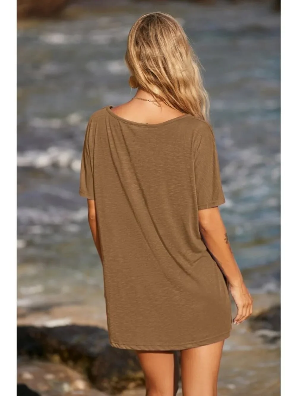 Women's Brown Coconut Tree Sleeve Cover Ups for Beach Bathing Suit Swimwear